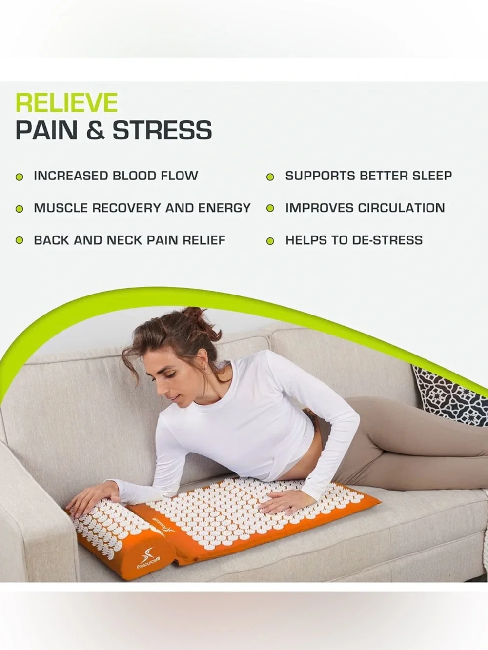 Orange Acupressure Mat & Pillow Set for Back/neck pain relief muscle relaxation